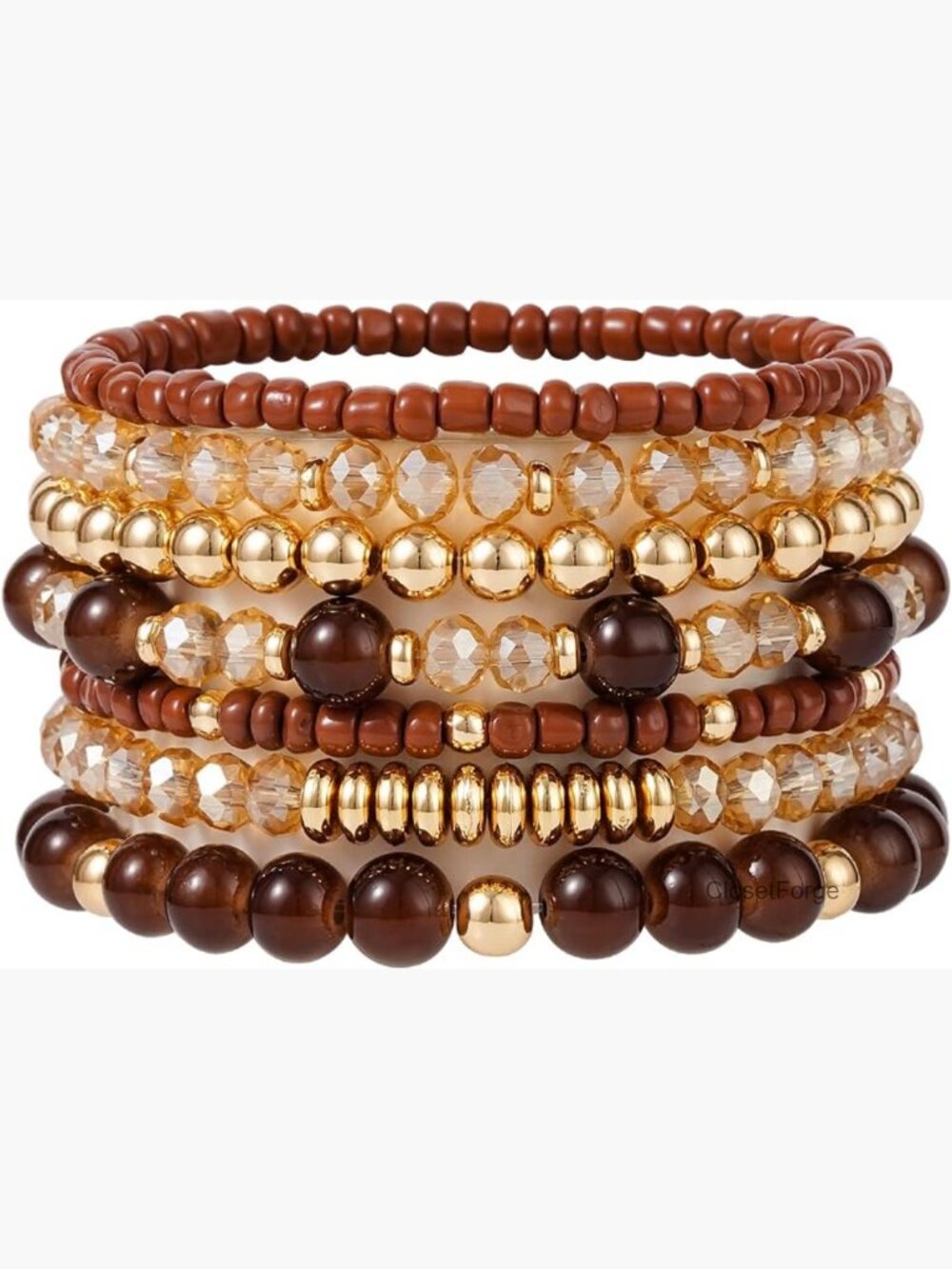 Boho Beaded Stretch Bracelets Set Stackable Crystal Gold Plated Friendship